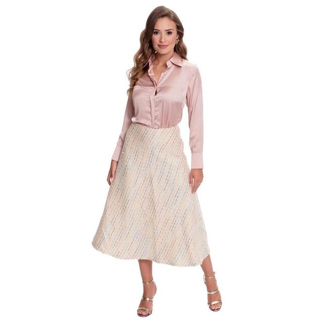 Camisa Social Feminina Manga Longa Cetim Teodoro Clássica