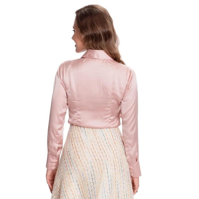 Camisa Social Feminina Manga Longa Cetim Teodoro Clássica