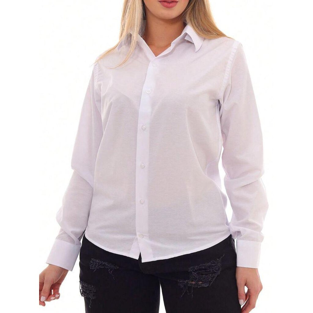 Camisa Social Feminina Manga Longa Slim Branca
