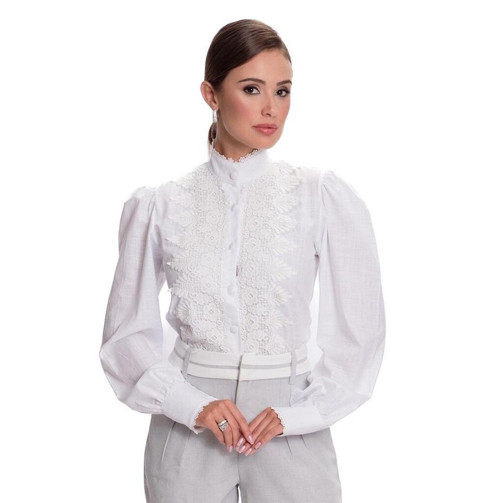 Camisa Social Feminina Rendada Luxo Moderna Teodoro Glamour