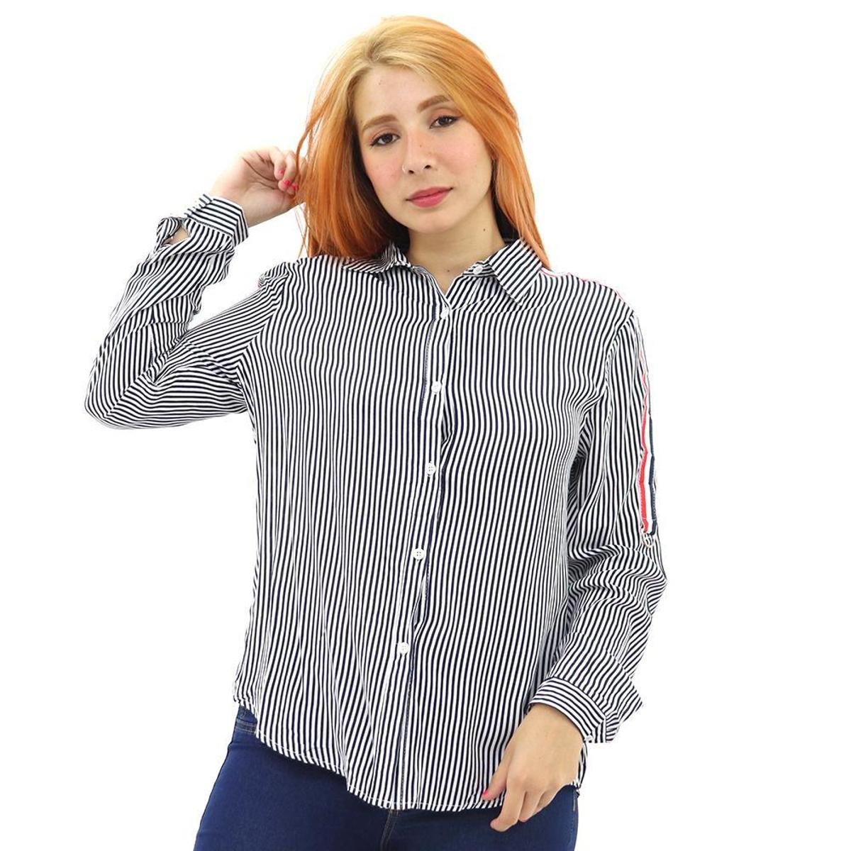 Camisa Social Feminina Viscose Listrada Manga Longa Botão - Azul Escuro é ruim? Camisa Social Feminina Viscose Listrada Manga Longa Botão - Azul Escuro é boa?