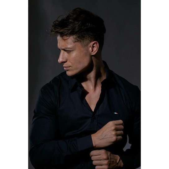 Camisa Social França Masculina Slim Manga Longa Elegante