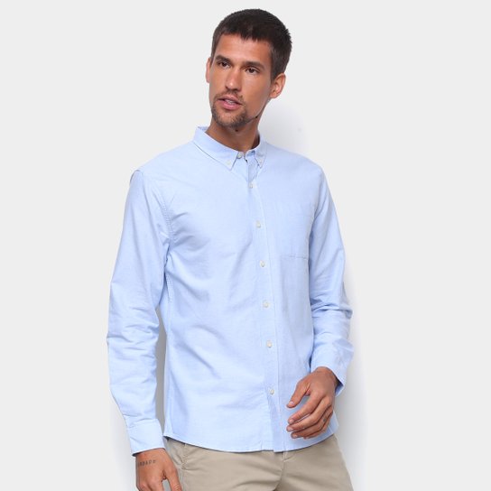 Camisa Social Hering Manga Longa Oxford Slim Masculina - Azul