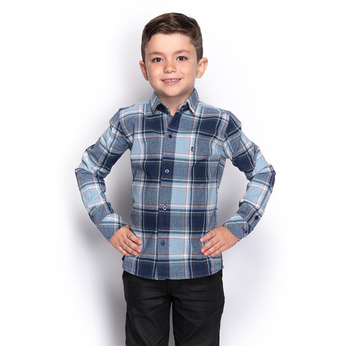 Camisa Social Infantil Menino Manga Longa Xadrez Casual - Marinho Menor preço em Camisa Social Infantil Menino Manga Longa Xadrez Casual - Marinho