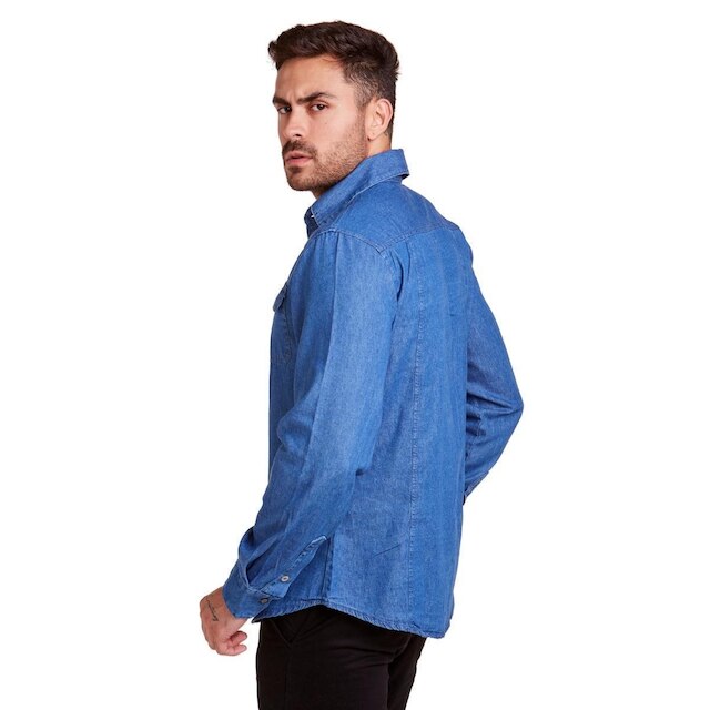 Camisa Social Jeans Manga Longa Masculina