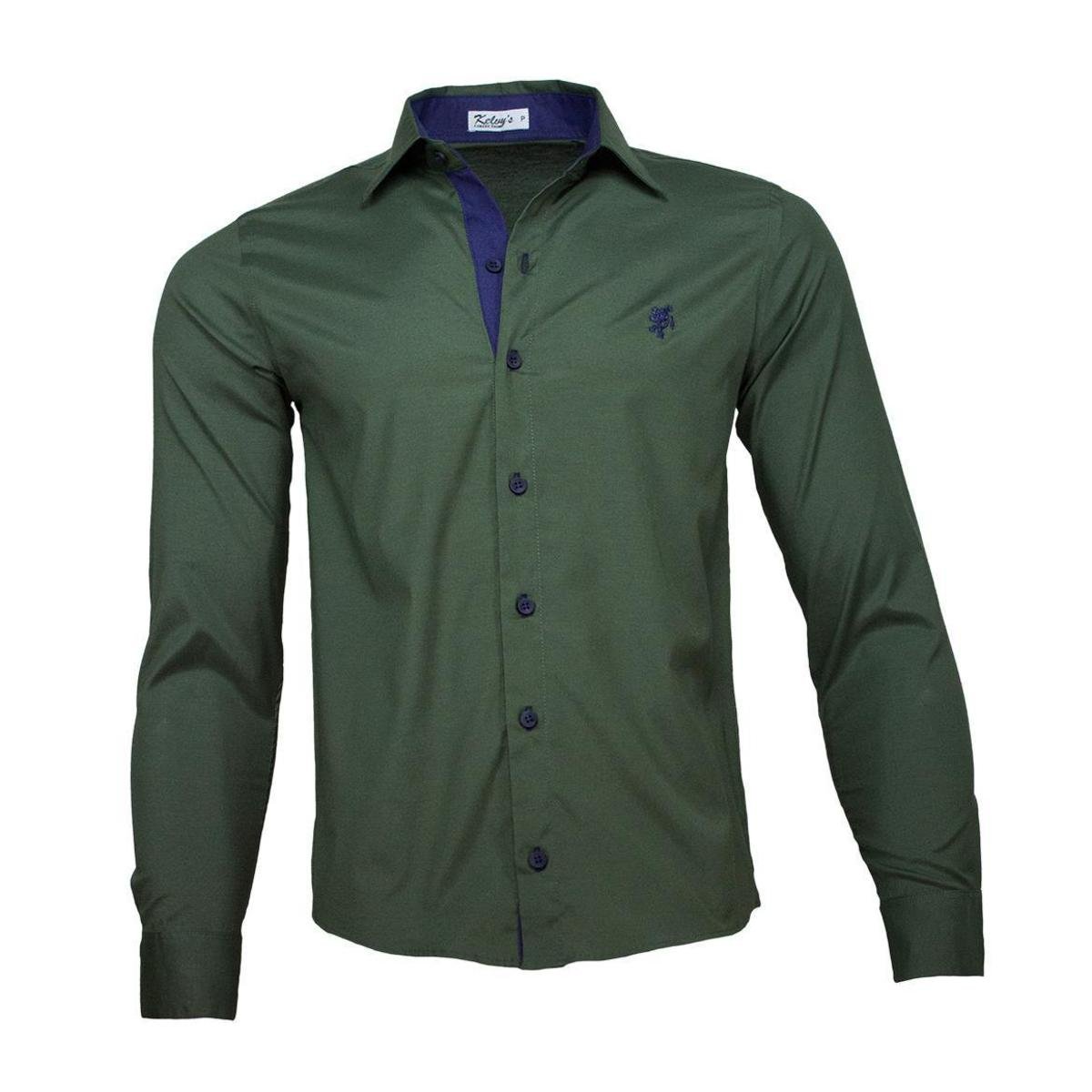 Camisa Social Kelvy's Camisas Masculina - Verde escuro Menor preço em Camisa Social Kelvy's Camisas Masculina - Verde escuro