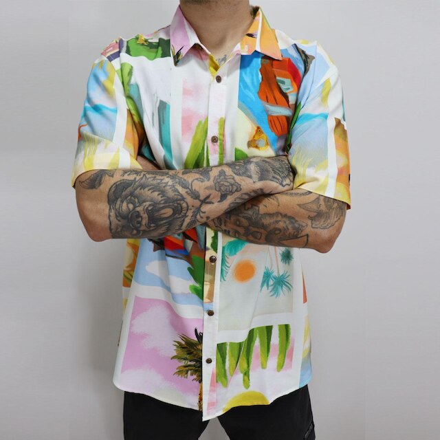 Camisa Social Manga Curta Estampada Viscose Masculina