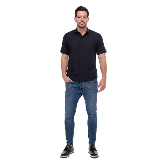 Camisa Social Manga Curta Slim Teodoro Masculina Leve