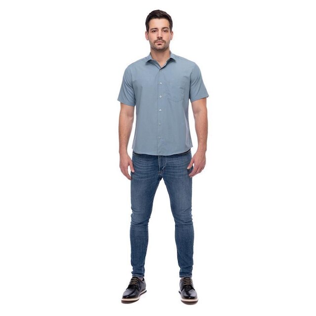 Camisa Social Manga Curta Slim Teodoro Masculina Leve