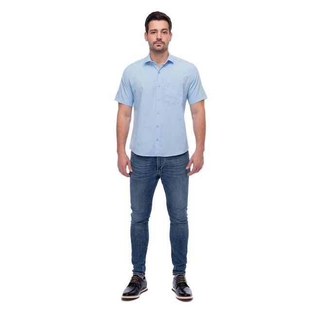 Camisa Social Manga Curta Slim Teodoro Masculina Leve