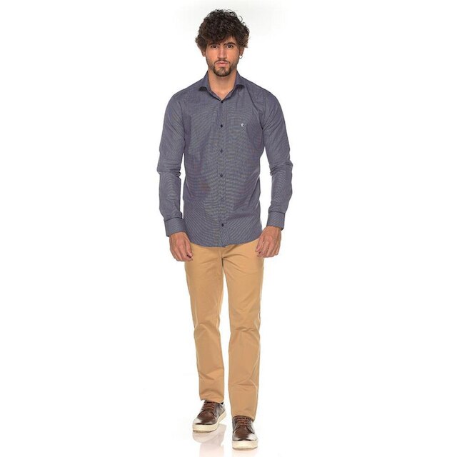 Camisa Social Manga Longa Algodão Nobre Estampada Moderna