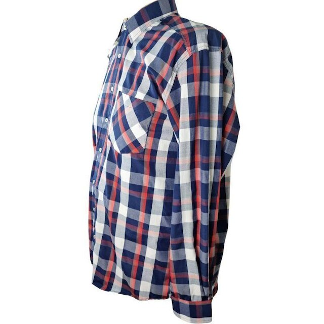 Camisa Social Manga Longa Azul Xadrez Plus Size