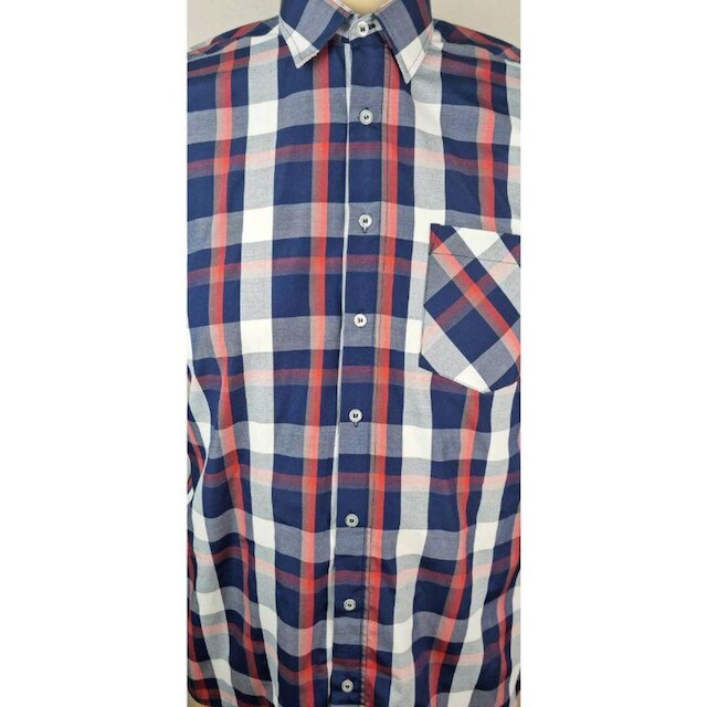 Camisa Social Manga Longa Azul Xadrez Plus Size