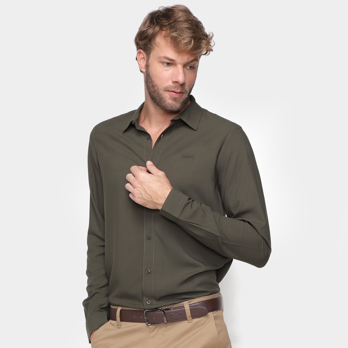 Camisa Social Manga Longa Colcci Relax Masculina - Verde Menor preço em Camisa Social Manga Longa Colcci Relax Masculina - Verde