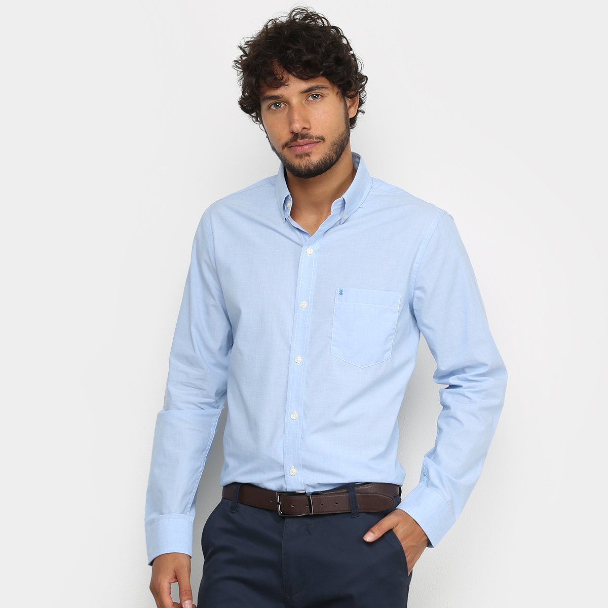 Camisa Social Manga Longa Izod Masculina Azul Claro Zattini