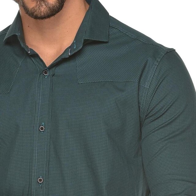 Camisa Social Manga Longa Masculina Algodão Xadrez Rodeio
