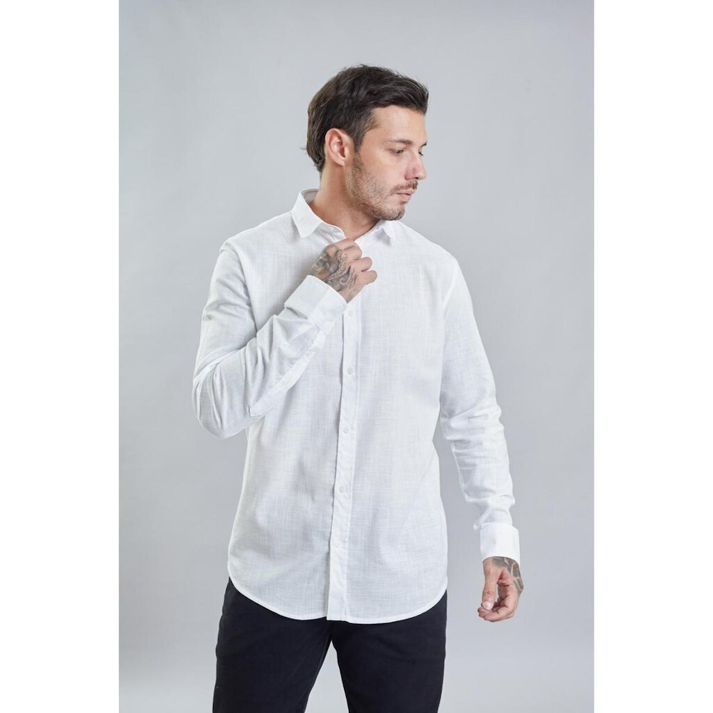 Camisa Social Manga Longa Masculina de Botão Gola Polo Color Dialogo Jeans