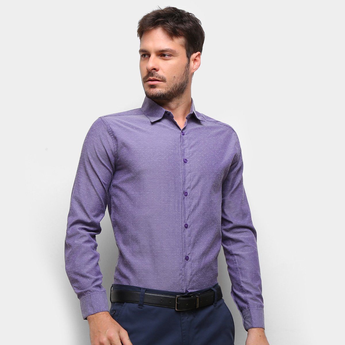 Camisa Social Manga Longa Milano Camesm Masculina - Lilás Menor preço em Camisa Social Manga Longa Milano Camesm Masculina - Lilás