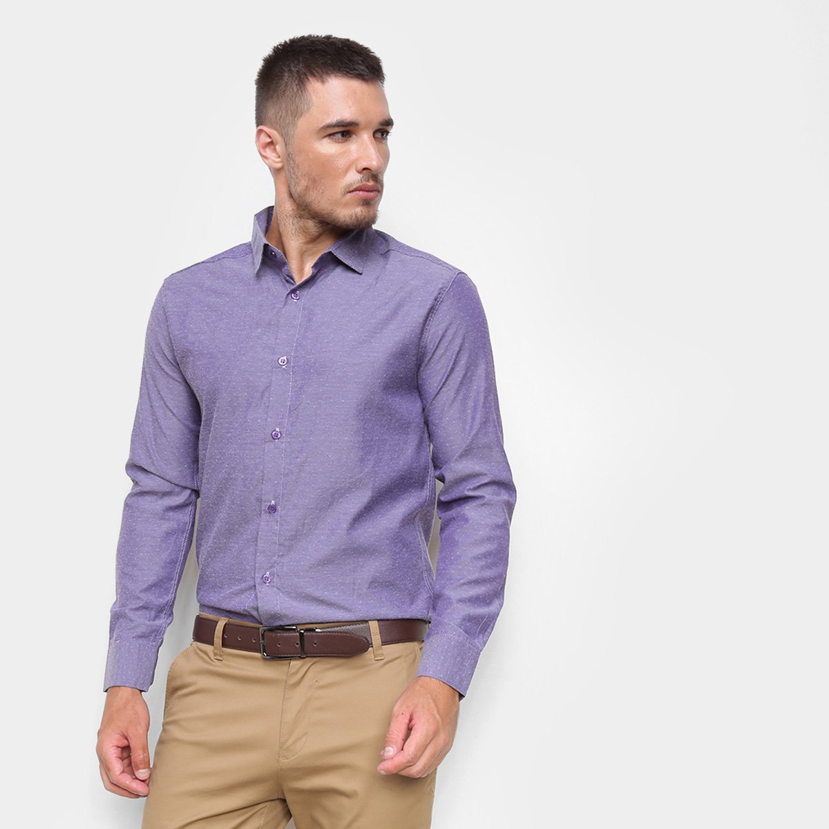 Camisa Social Manga Longa Milano Camesm Masculina - Lilás Menor preço em Camisa Social Manga Longa Milano Camesm Masculina - Lilás