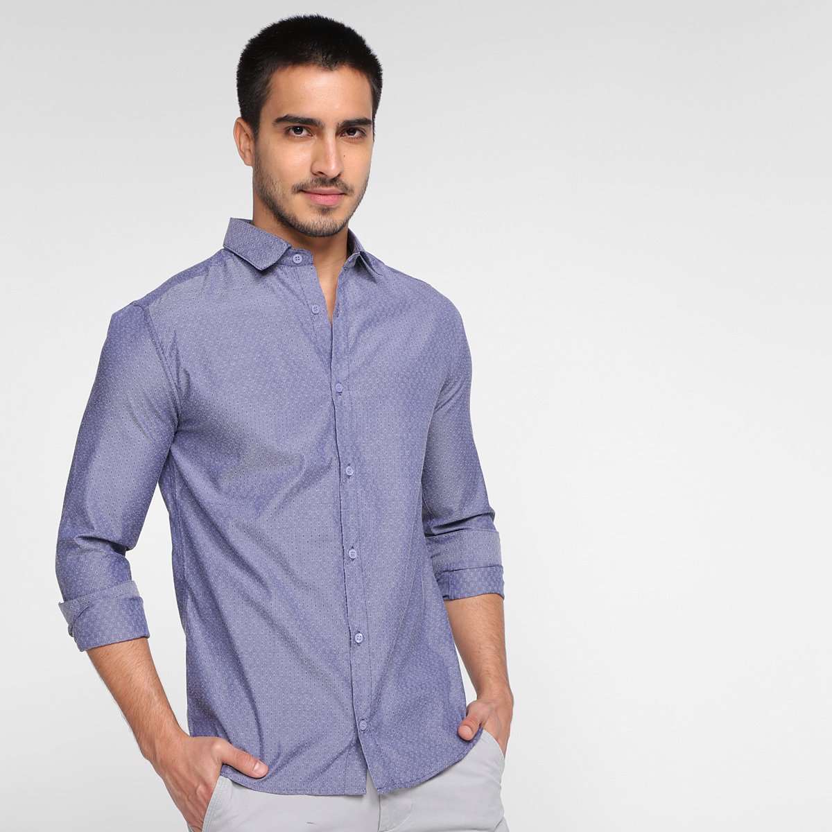 Camisa Social Manga Longa Milano Estampada Masculina - Preto Menor preço em Camisa Social Manga Longa Milano Estampada Masculina - Preto