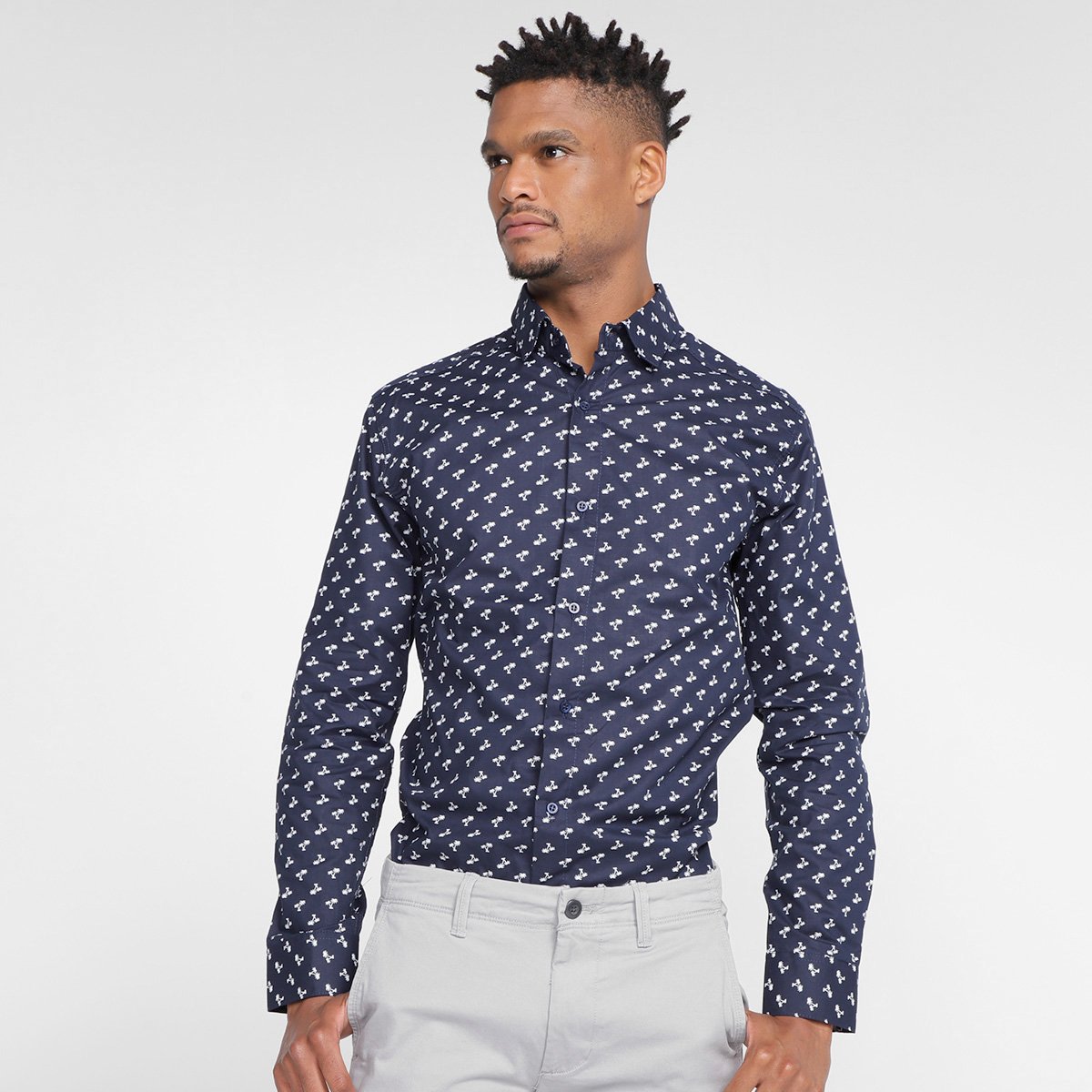 Camisa Social Manga Longa Milano Estampada Masculina - Marinho é ruim? Camisa Social Manga Longa Milano Estampada Masculina - Marinho é boa?