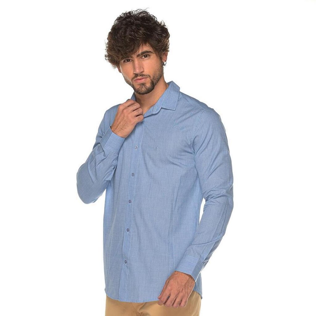 Camisa Social Manga Longa Slim Algodão Nobre Passa Fácil