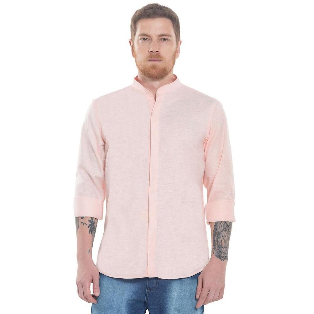 Camisa Social Manga Longa Slim Fit Gola Padre Vista Coberta - Remo Fenut
