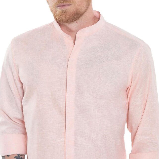 Camisa Social Manga Longa Slim Fit Gola Padre Vista Coberta - Remo Fenut