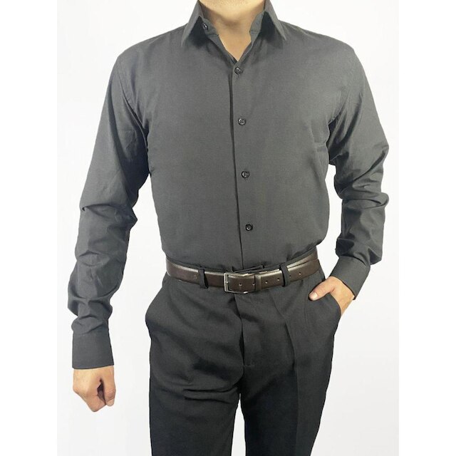Camisa Social Manga Longa Slim Preta