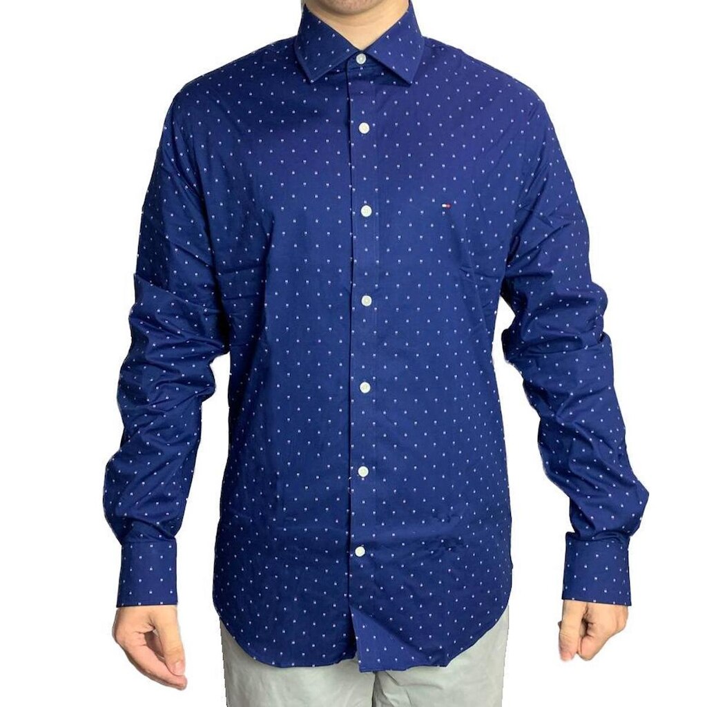 Camisa Social Manga Longa Tommy Hilfiger Slim Azul Marinho