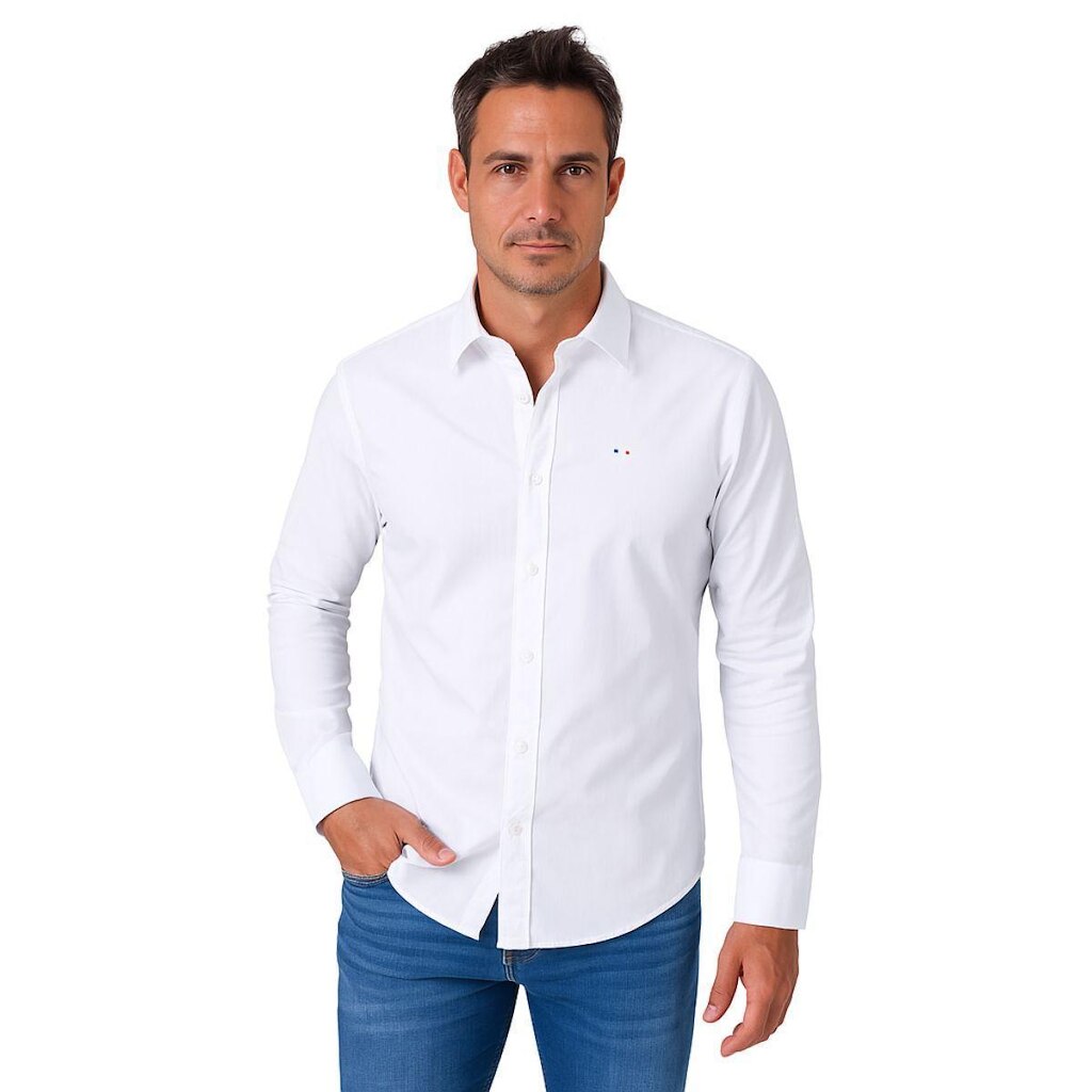 Camisa Social Masculina FMF Branco Itália Premium Slim Fit Manga Longa