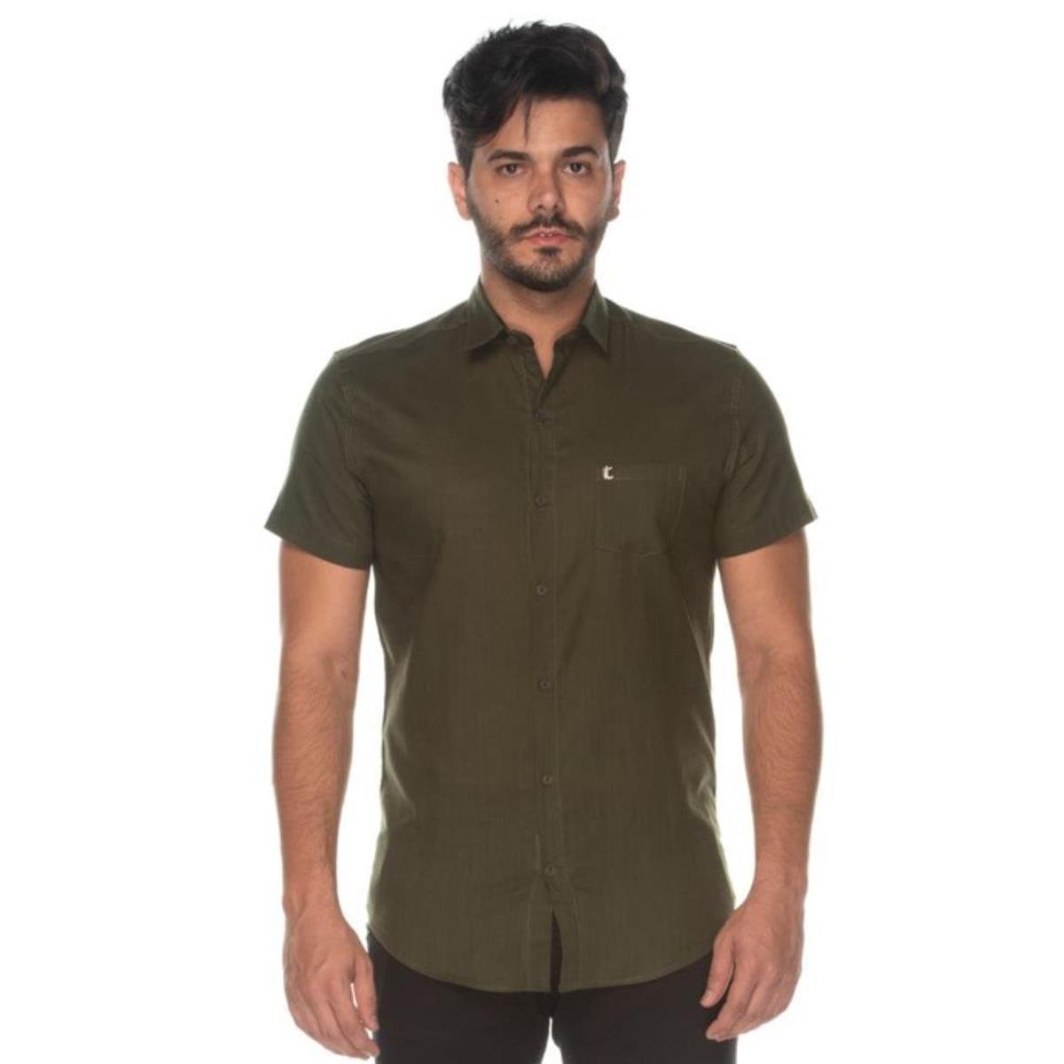 Camisa Social Masculina Gola Polo Slim Fit Bolso Botões Menor preço em Camisa Social Masculina Gola Polo Slim Fit Bolso Botões