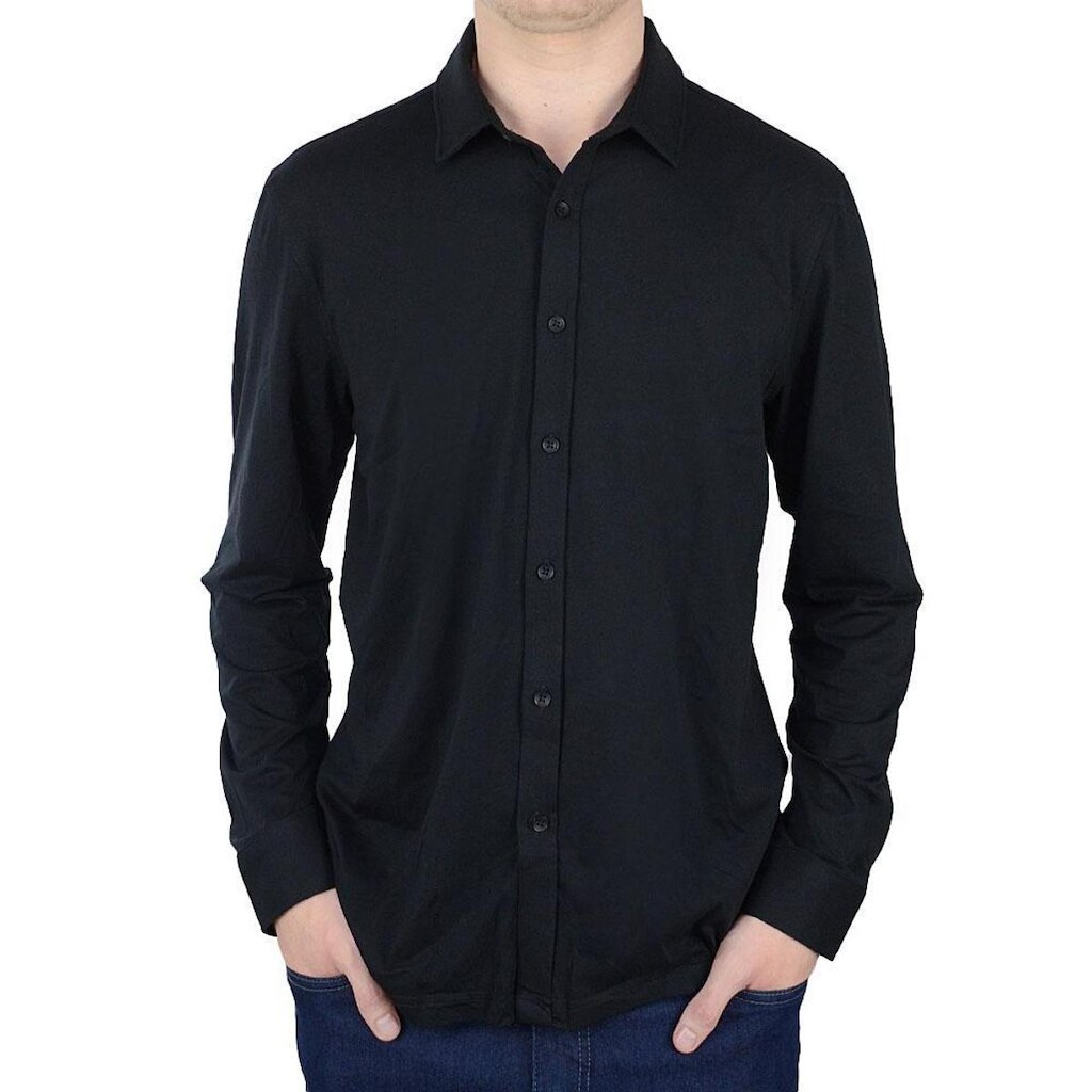 Camisa Social Masculina JAB ML Knit Flex Preto - 16CM