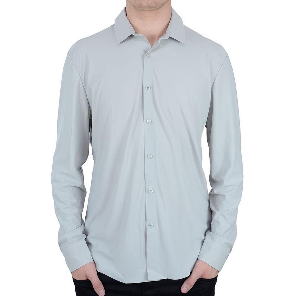 Camisa Social Masculina JAB ML Techno Flex Cinza Claro - 16C