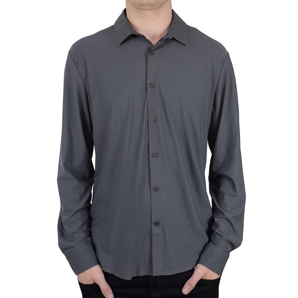 Camisa Social Masculina JAB ML Techno Flex Cinza Escuro
