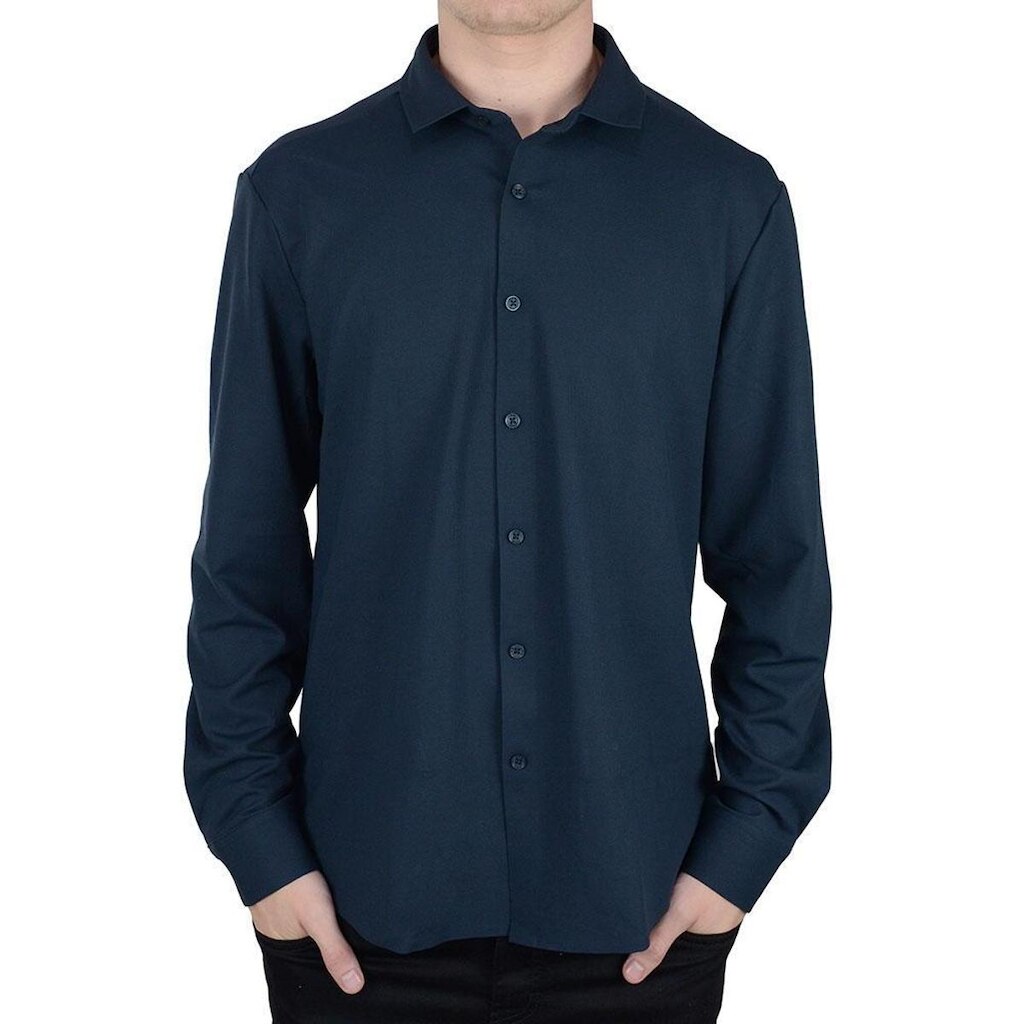 Camisa Social Masculina JAB Techno Flex Marinho - 17CM