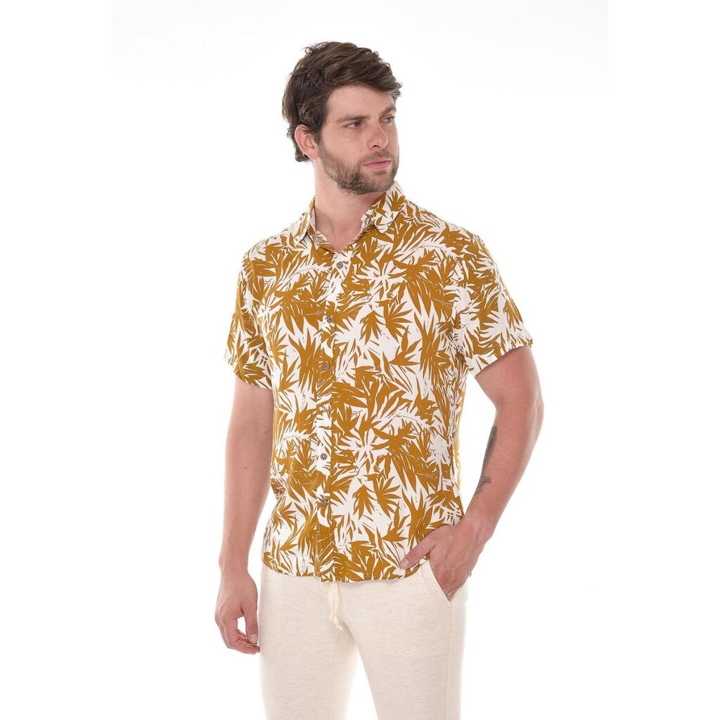 Camisa Social Masculina Lisa Manga Curta Moda Verão Estampa