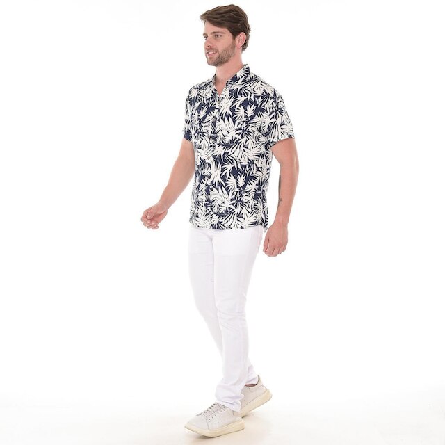 Camisa Social Masculina Lisa Manga Curta Moda Verão Estampa