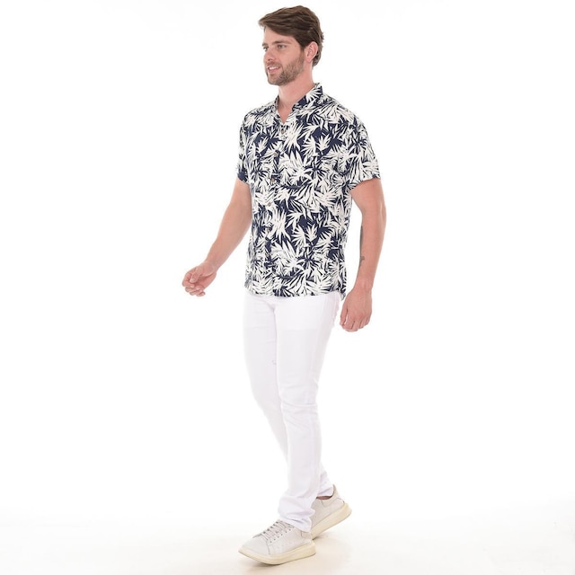 Camisa Social Masculina Lisa Manga Curta Moda Verão Estampa