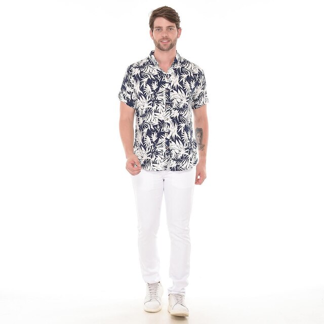 Camisa Social Masculina Lisa Manga Curta Moda Verão Estampa
