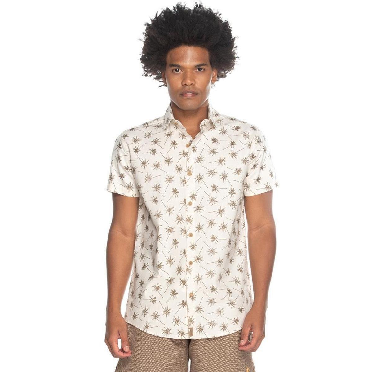 Camisa Social Masculina Manga Curta Slim Fit Estampada Menor preço em Camisa Social Masculina Manga Curta Slim Fit Estampada