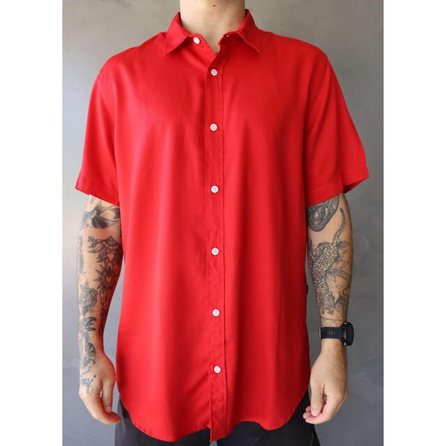 Camisa Social Masculina Manga Curta Viscose
