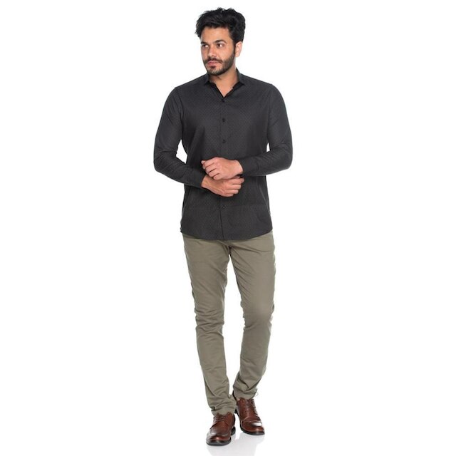 Camisa Social Masculina Manga Longa Algodão Clássica Botões