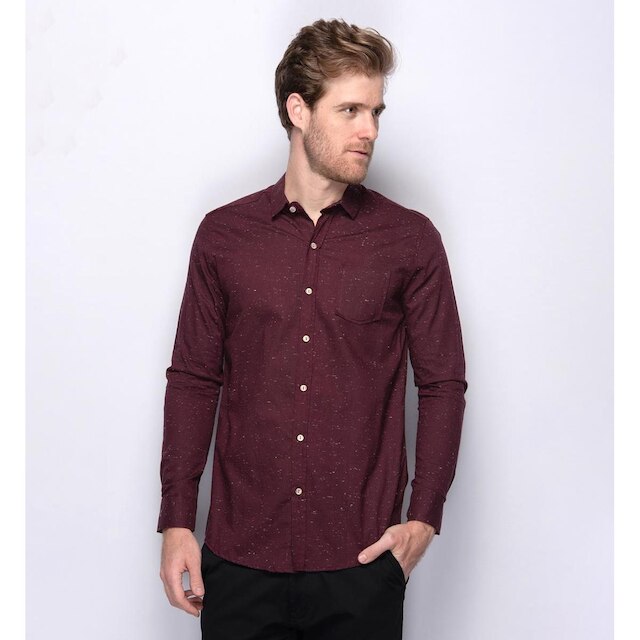 Camisa Social Masculina Manga Longa Bolso Botoné Tricoline