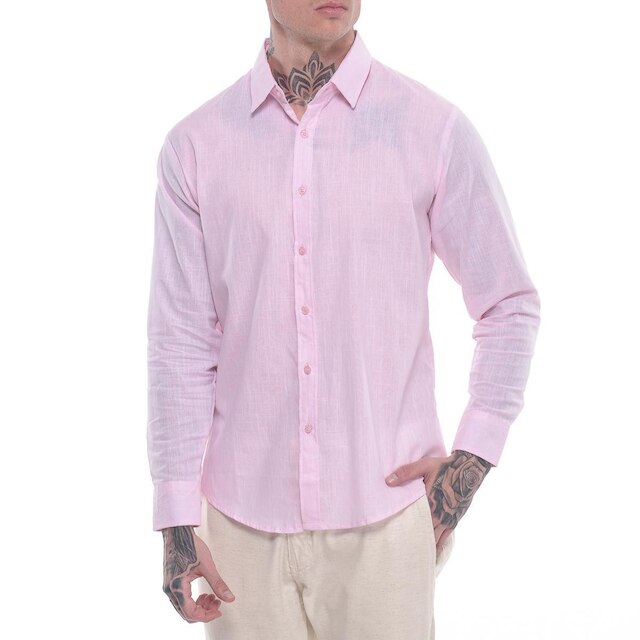 Camisa Social Masculina Manga Longa de Linho Esporte Fino