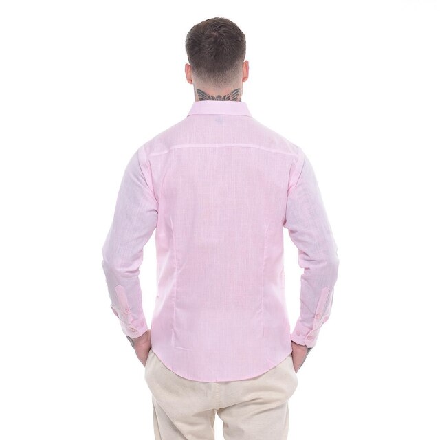Camisa Social Masculina Manga Longa de Linho Esporte Fino
