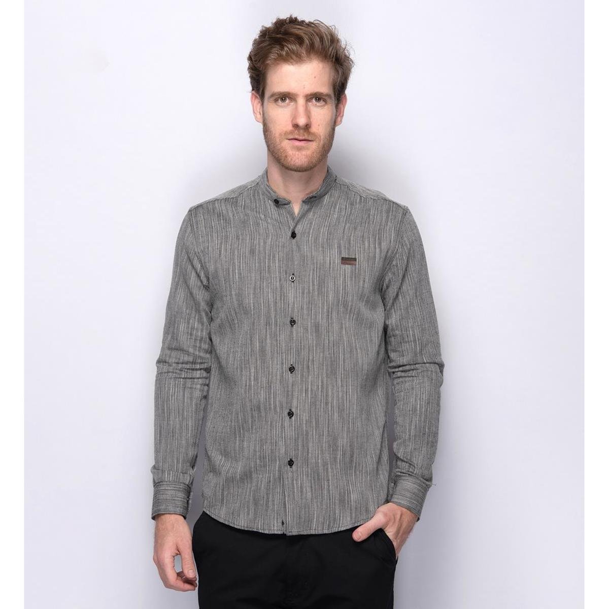 Camisa Social Masculina Manga Longa Gola Padre Algodão Menor preço em Camisa Social Masculina Manga Longa Gola Padre Algodão