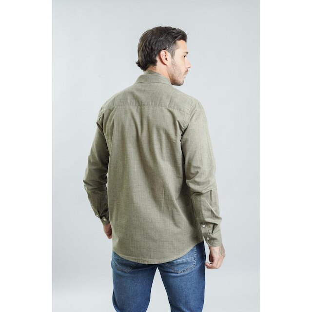 Camisa Social Masculina Manga Longa Gola Polo em Algodão