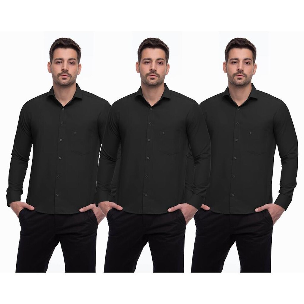 Camisa Social Masculina Manga Longa Lisa Botões Kit 3