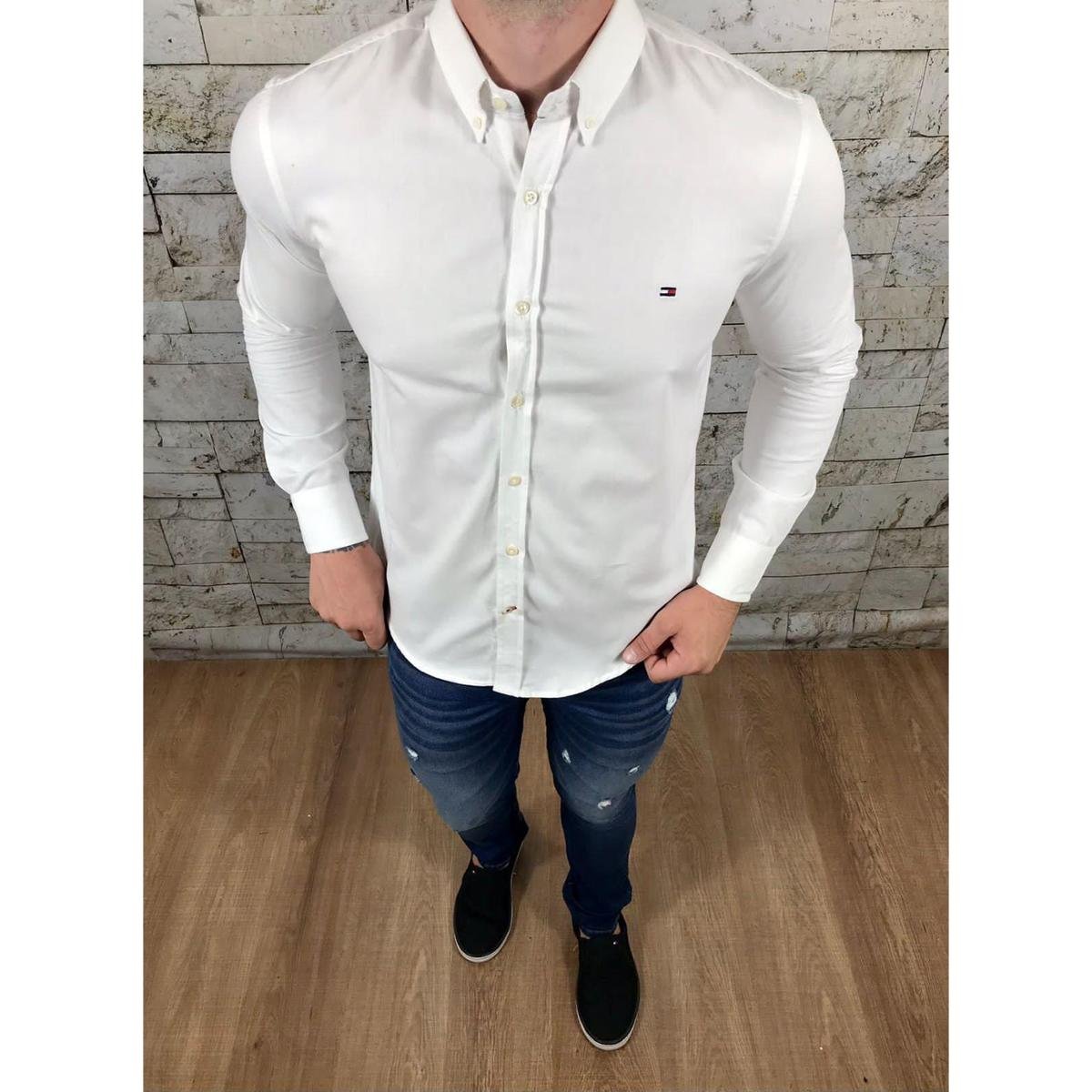 Camisa Social Masculina Manga Longa Regular Fit 100% Algodão TH - - Branco Menor preço em Camisa Social Masculina Manga Longa Regular Fit 100% Algodão TH - - Branco